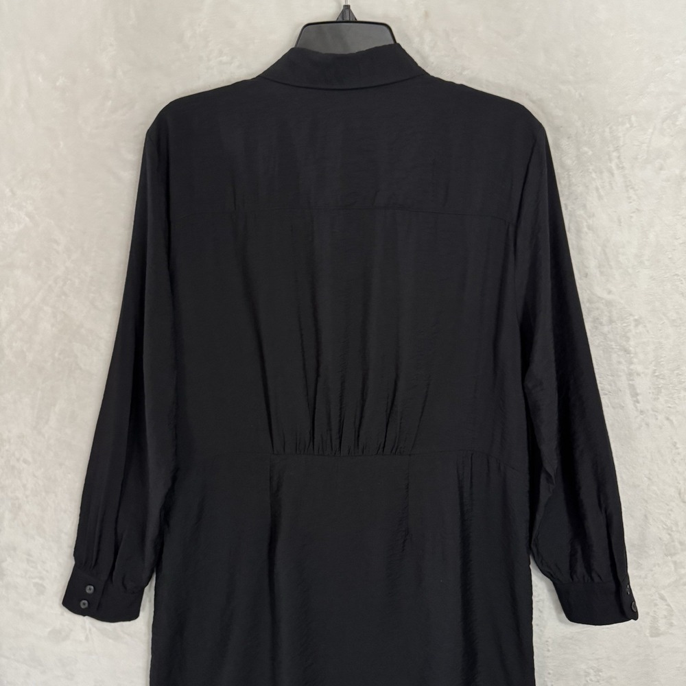 NEW Loft Dahlia Tie Front Mini‎ Shirt Dress Size 14 Black Collared Minimalist - Picture 11 of 12